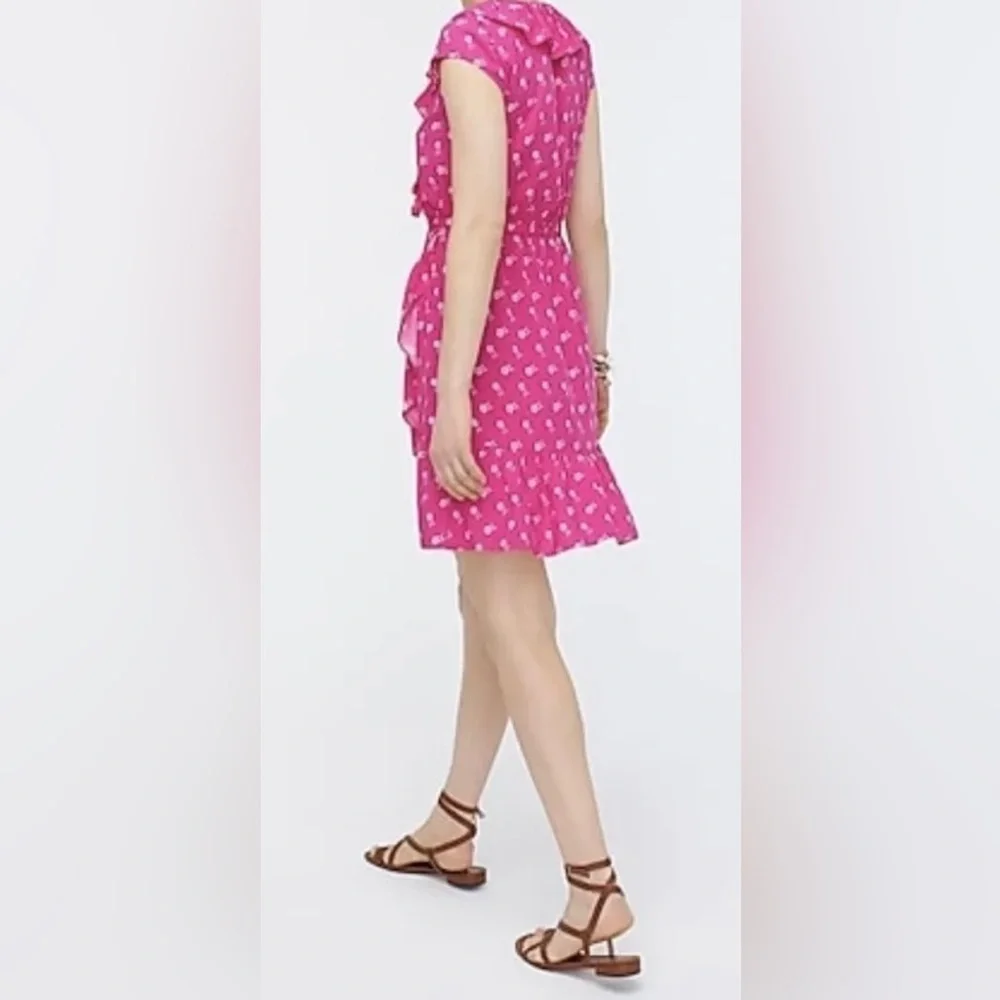 NWT, J. Crew Faux Wrap, Knee Length Dress in Fuchsia w/ Floral Pattern, Size 4 - Picture 6 of 12